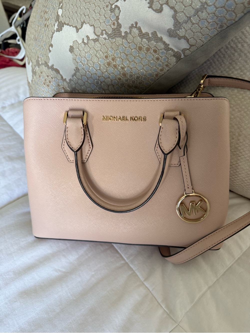 Michael Kors Blush Pink Saffiano Leather Satchel with Gold Accent